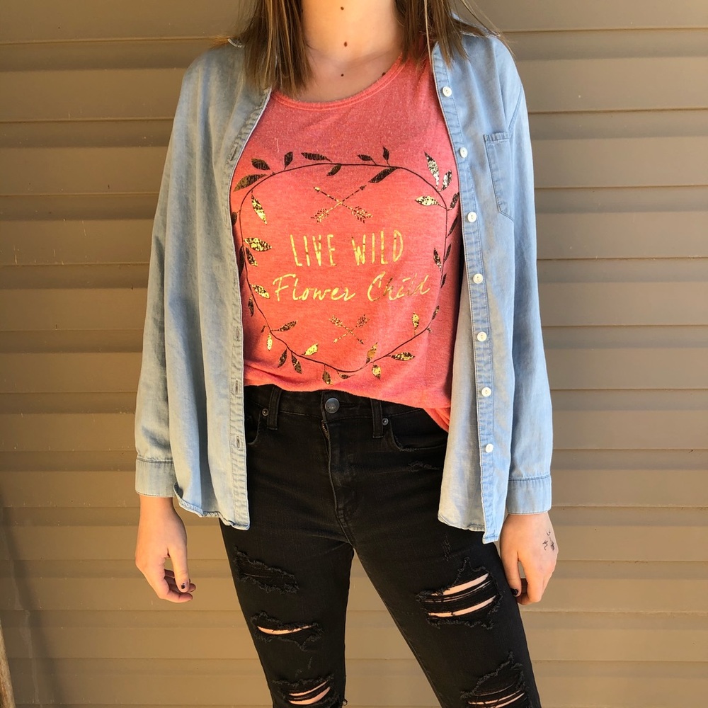 🌿Blue Long-sleeve Button Down T-Shirt